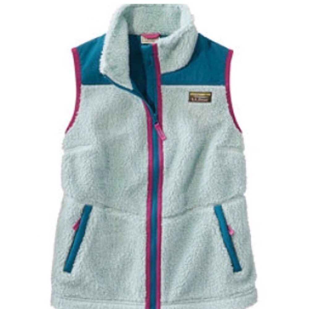 L.L. Bean Smoky Blue and Pink Sherpa Fleece Vest Women Medium